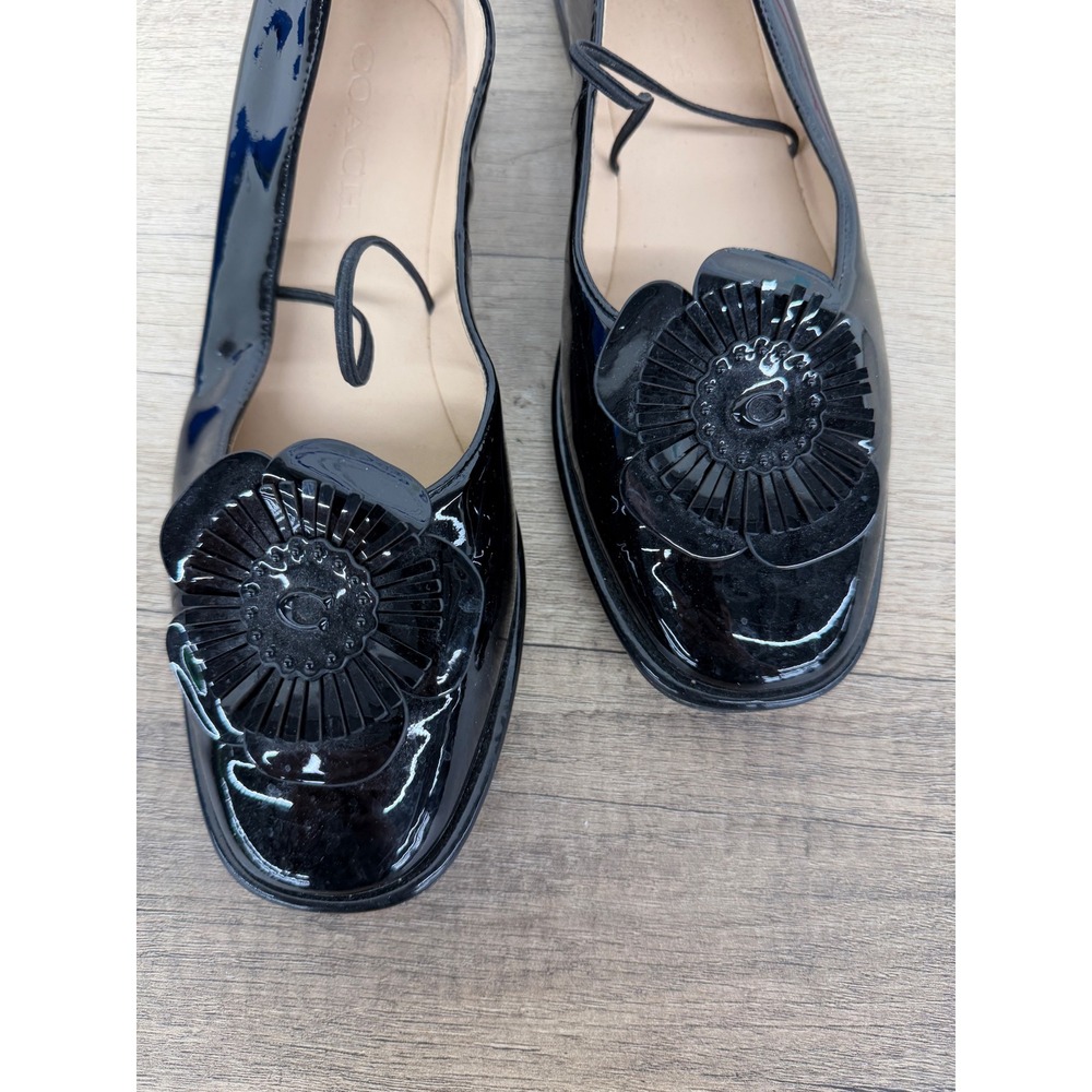 Coach Black Patent Leather Floral Applique Ballet Flats C5808 Womens 8B - Picture 3 of 9